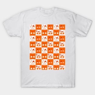 Frenchies with Glasses Pattern Orange T-Shirt